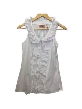 PARASUCO White 100%Cotton Ruffle Sleeveless Blouse Romantic Boho XS NWOT Stateme